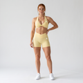GYMELVA Twist Halter Short Set Butter Yellow - front