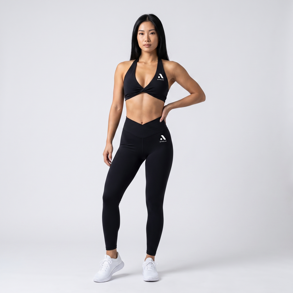 GYMELVA Twist Halter Legging Set Onyx Black - front
