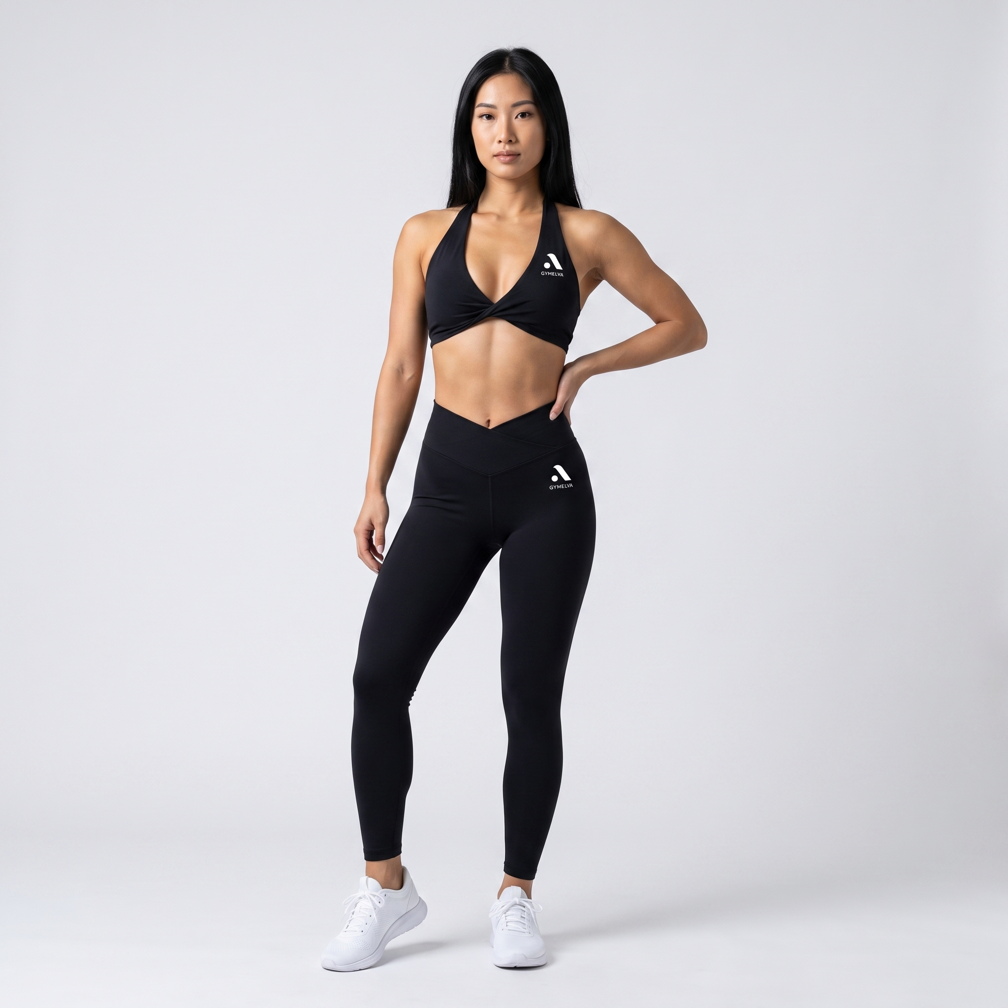 GYMELVA Twist Halter Legging Set Onyx Black - front