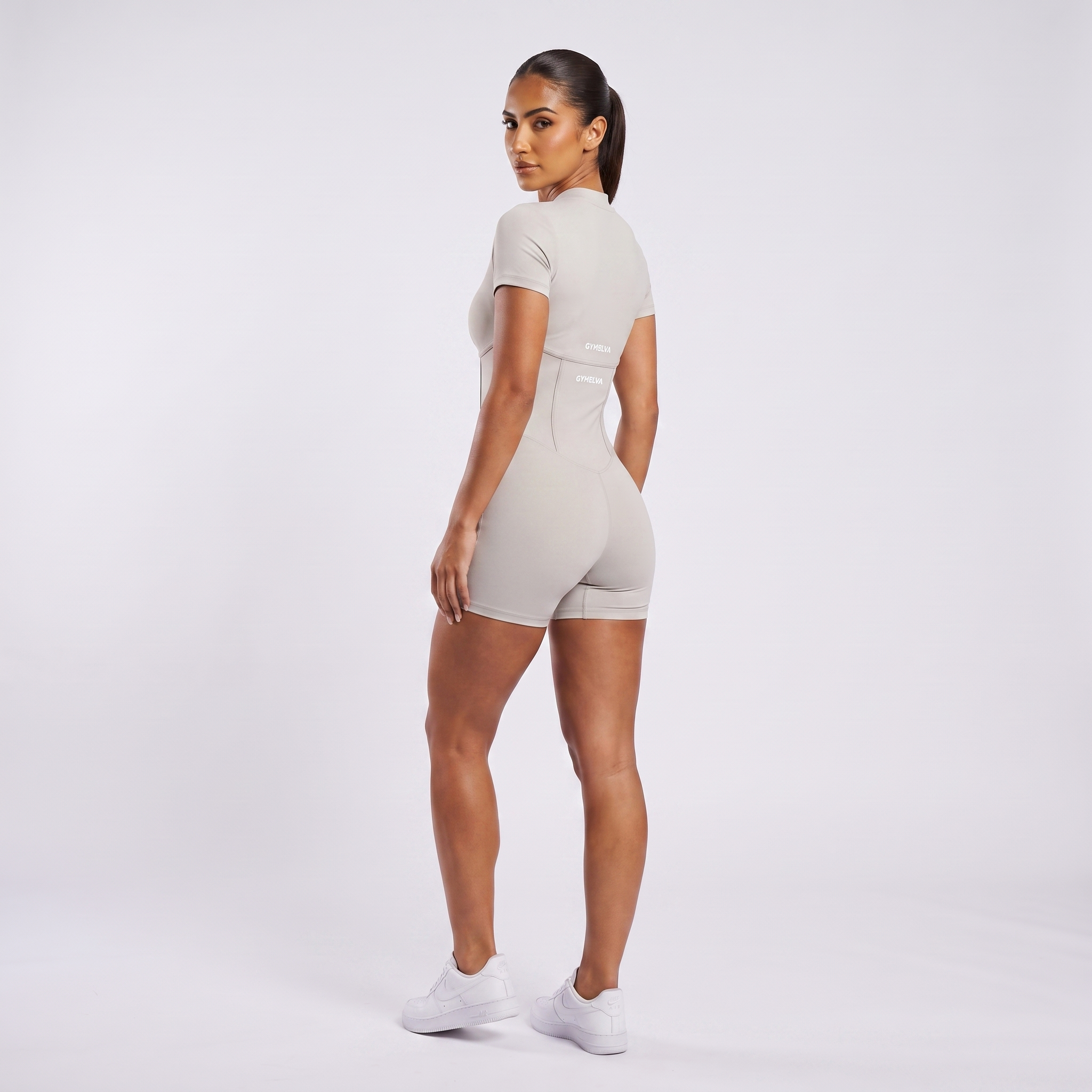 GYMELVA Corset Zip Romper Stone Grey - back