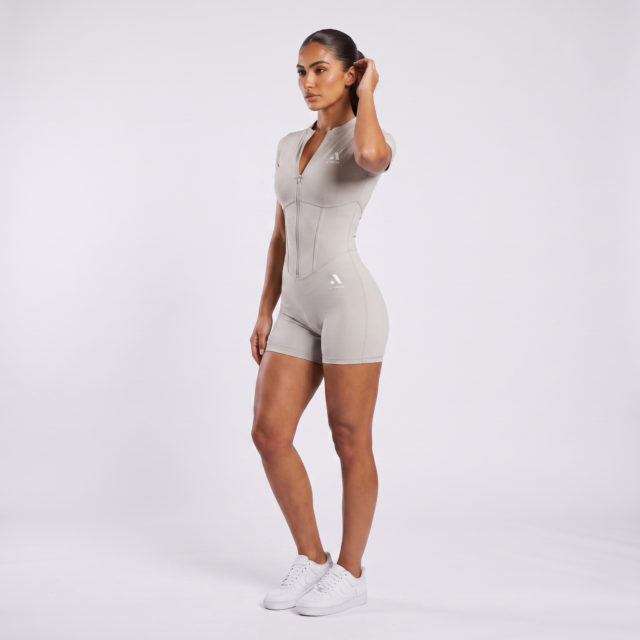 GYMELVA Corset Zip Romper Stone Grey - side