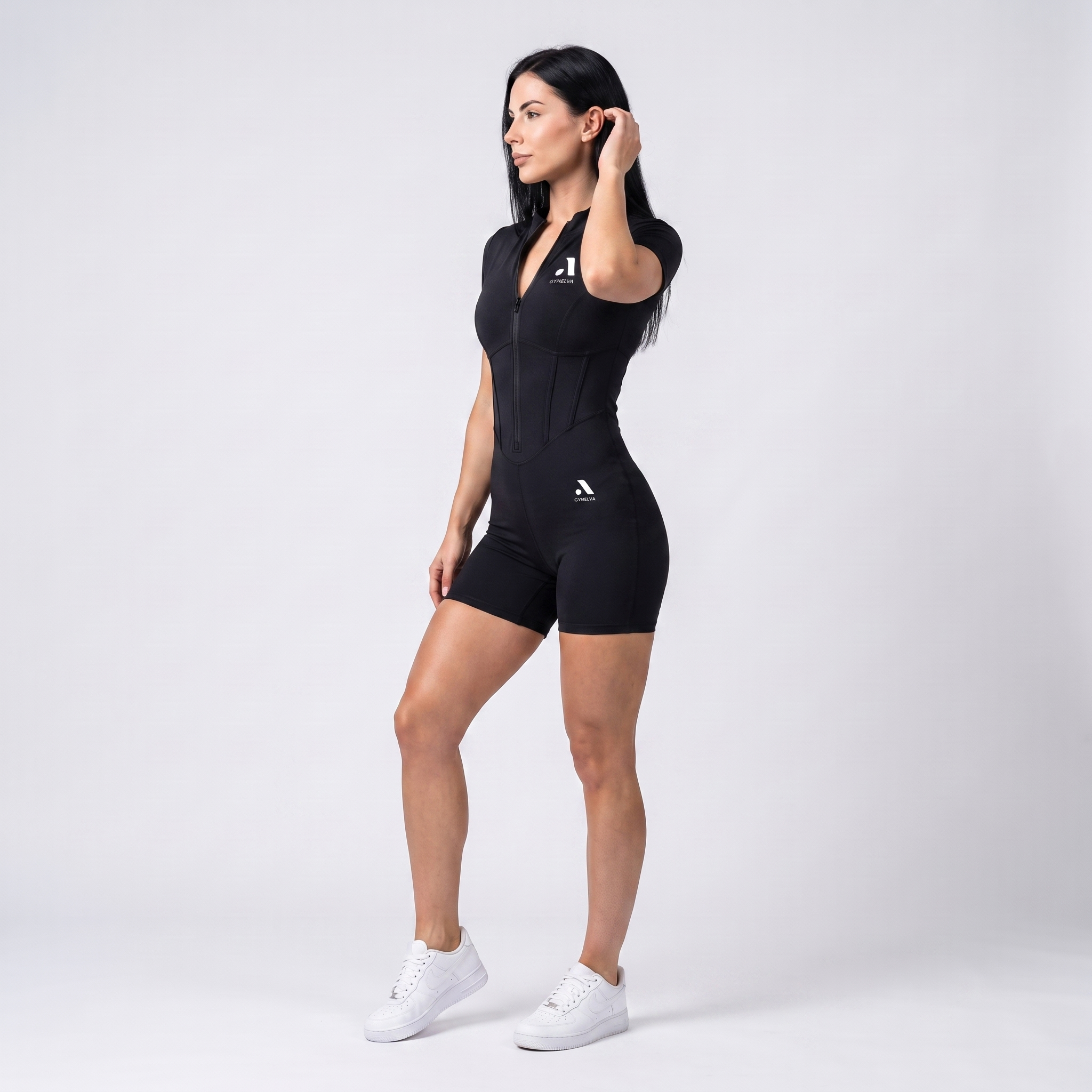 GYMELVA Corset Zip Romper Onyx Black - side