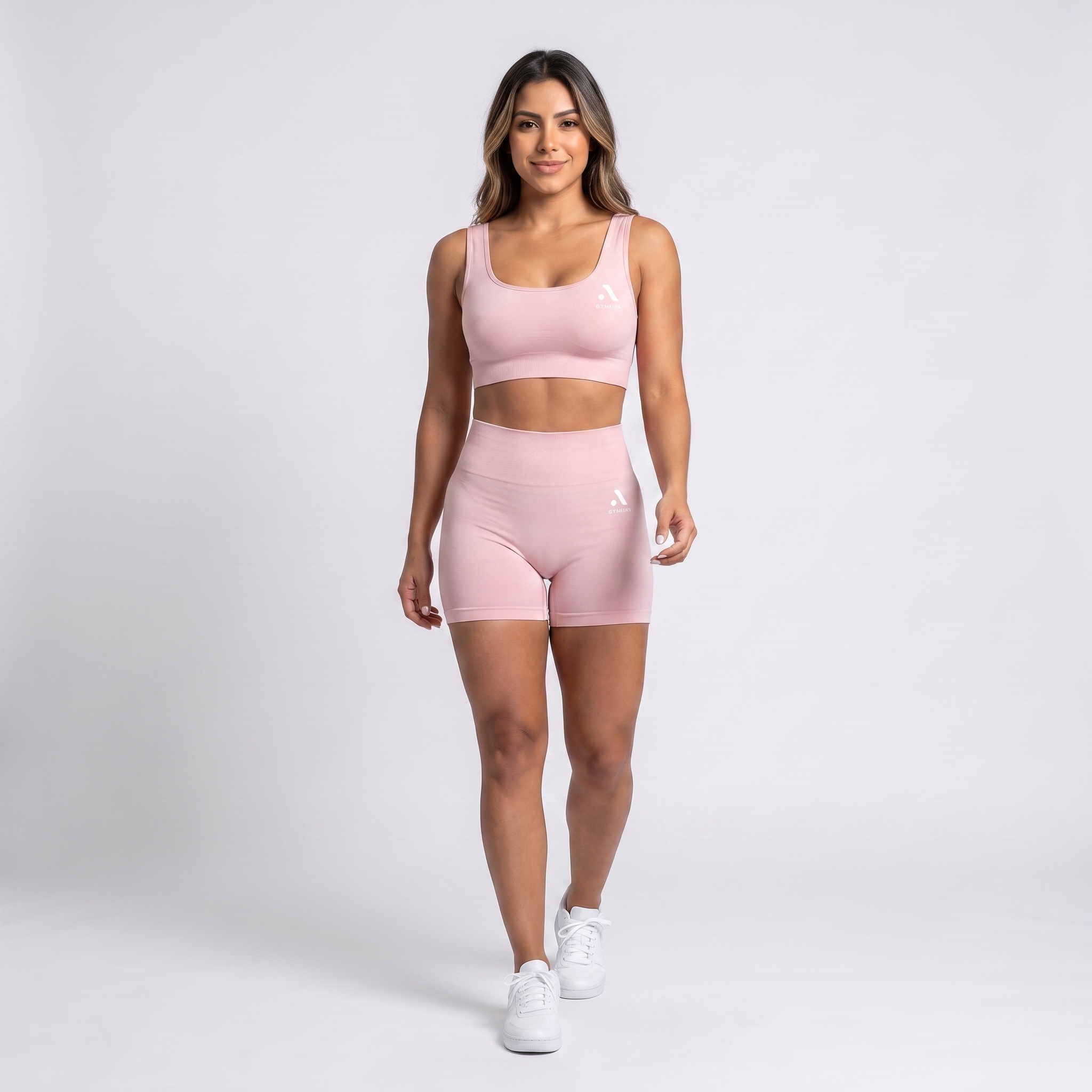 GYMELVA Serene Short Set Blush Pink - walking