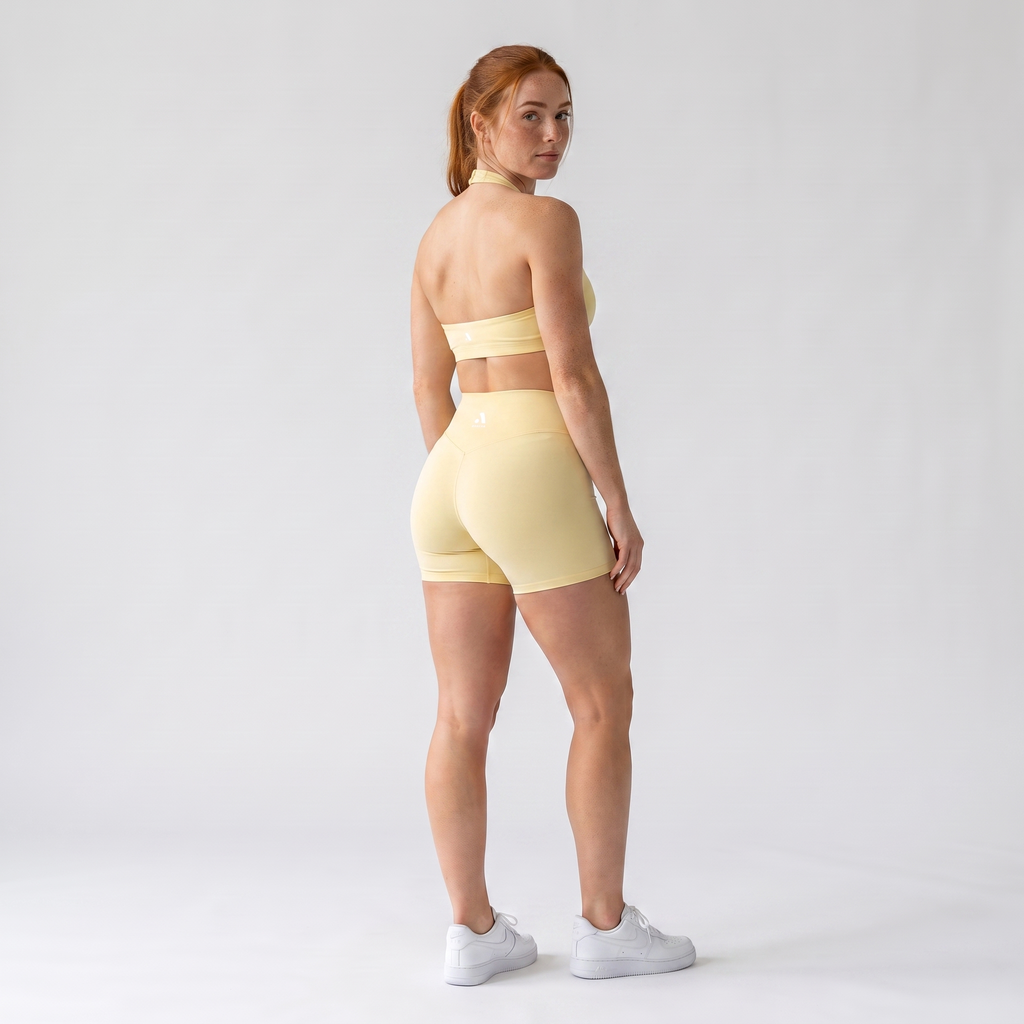 GYMELVA Twist Halter Short Set Butter Yellow - back