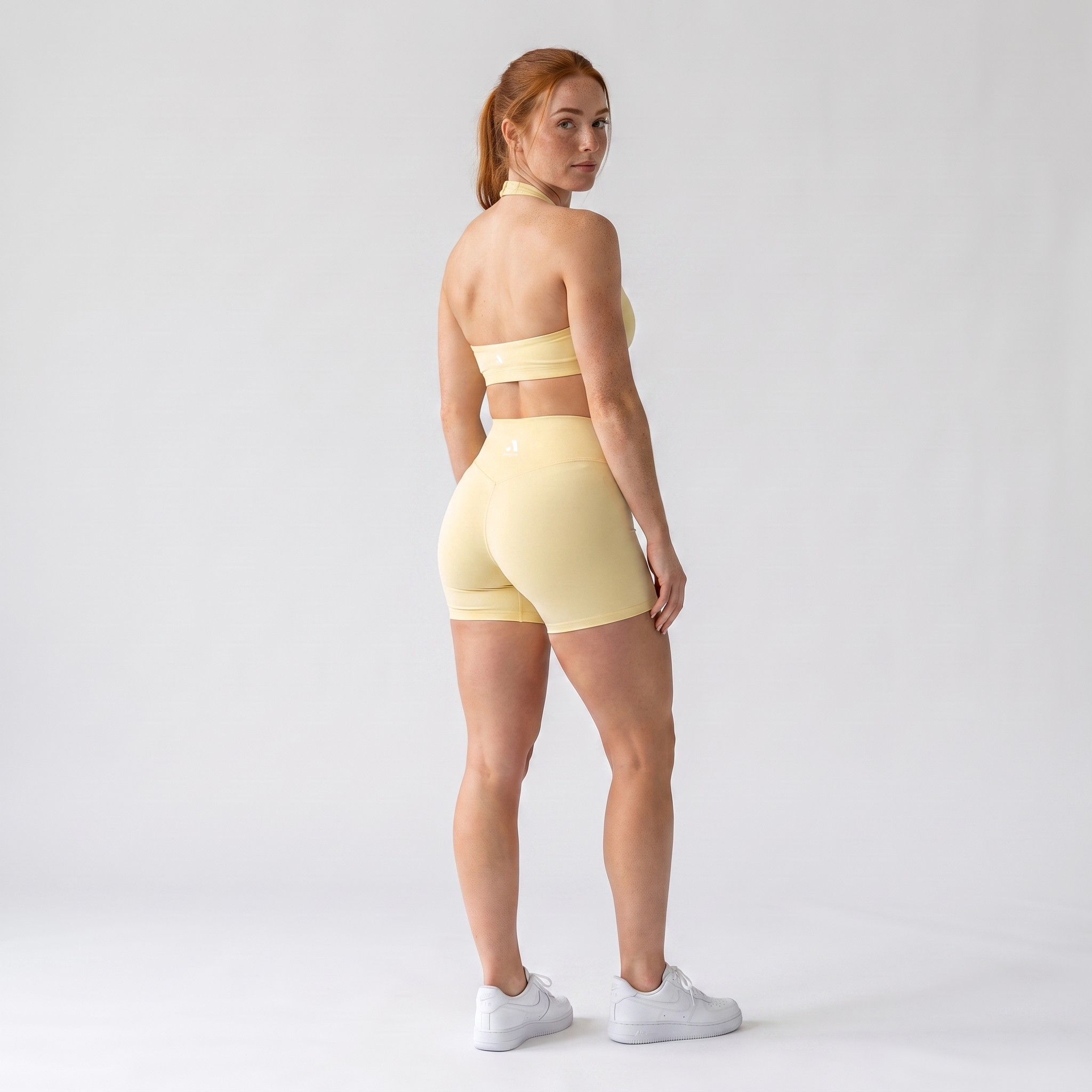 GYMELVA Twist Halter Short Set Butter Yellow - back