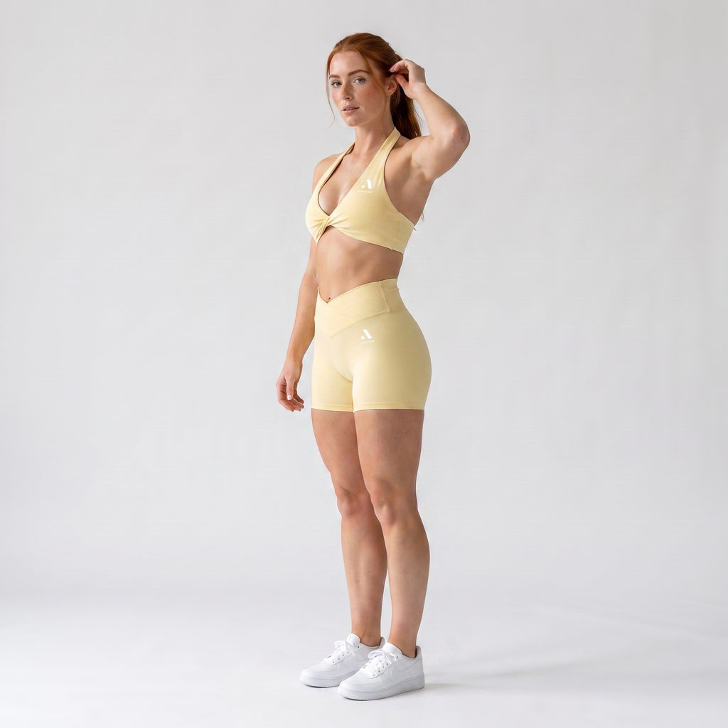 GYMELVA Twist Halter Short Set Butter Yellow - side