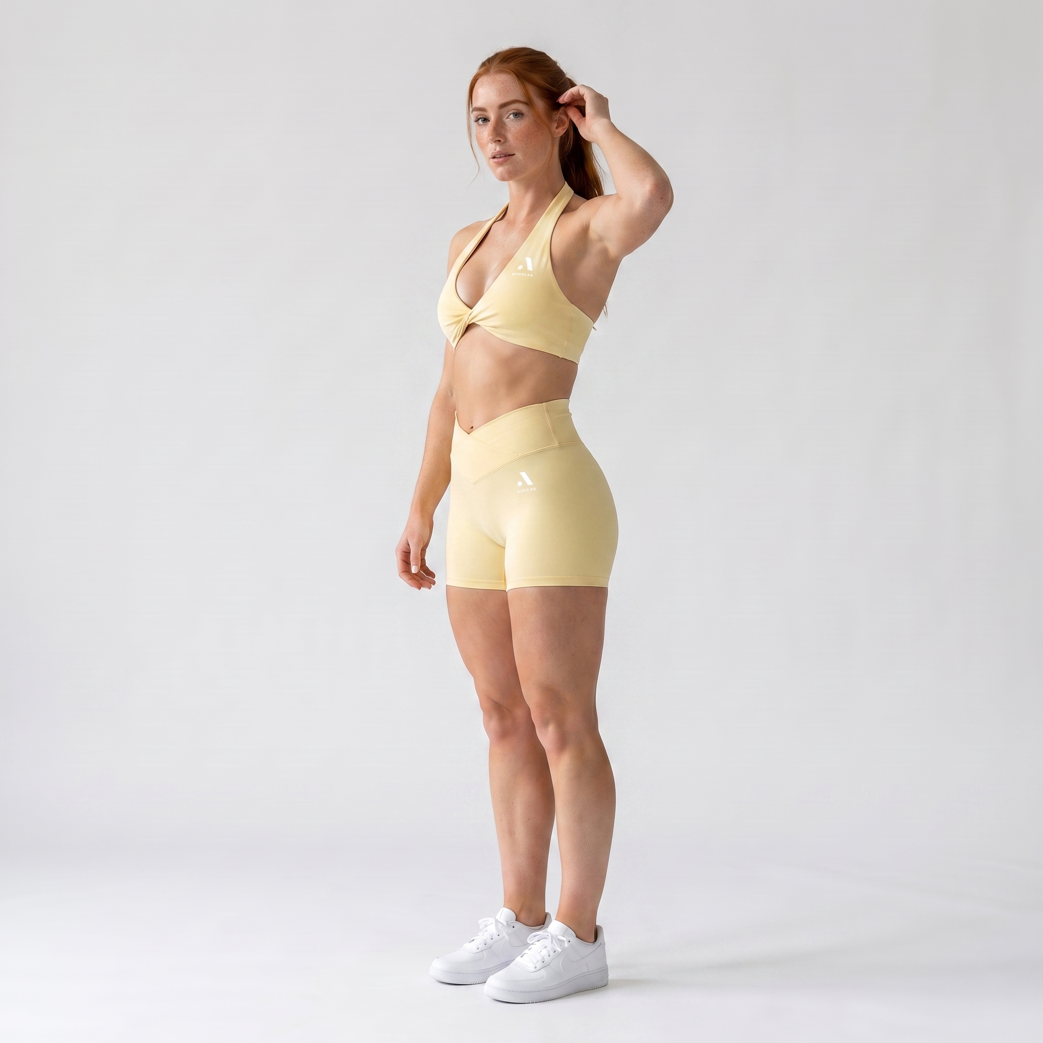 GYMELVA Twist Halter Short Set Butter Yellow - side
