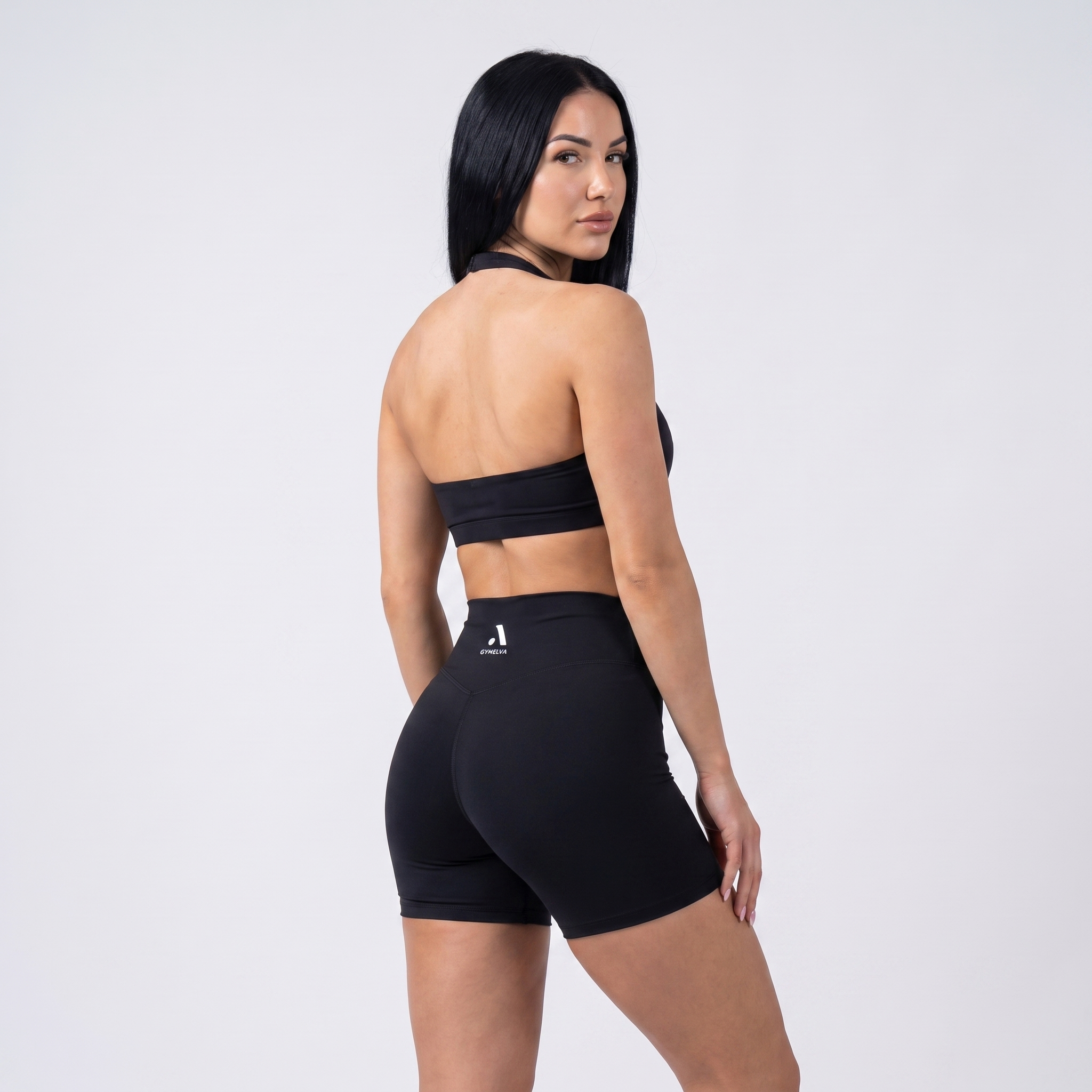 GYMELVA Twist Halter Short Set Onyx Black - back