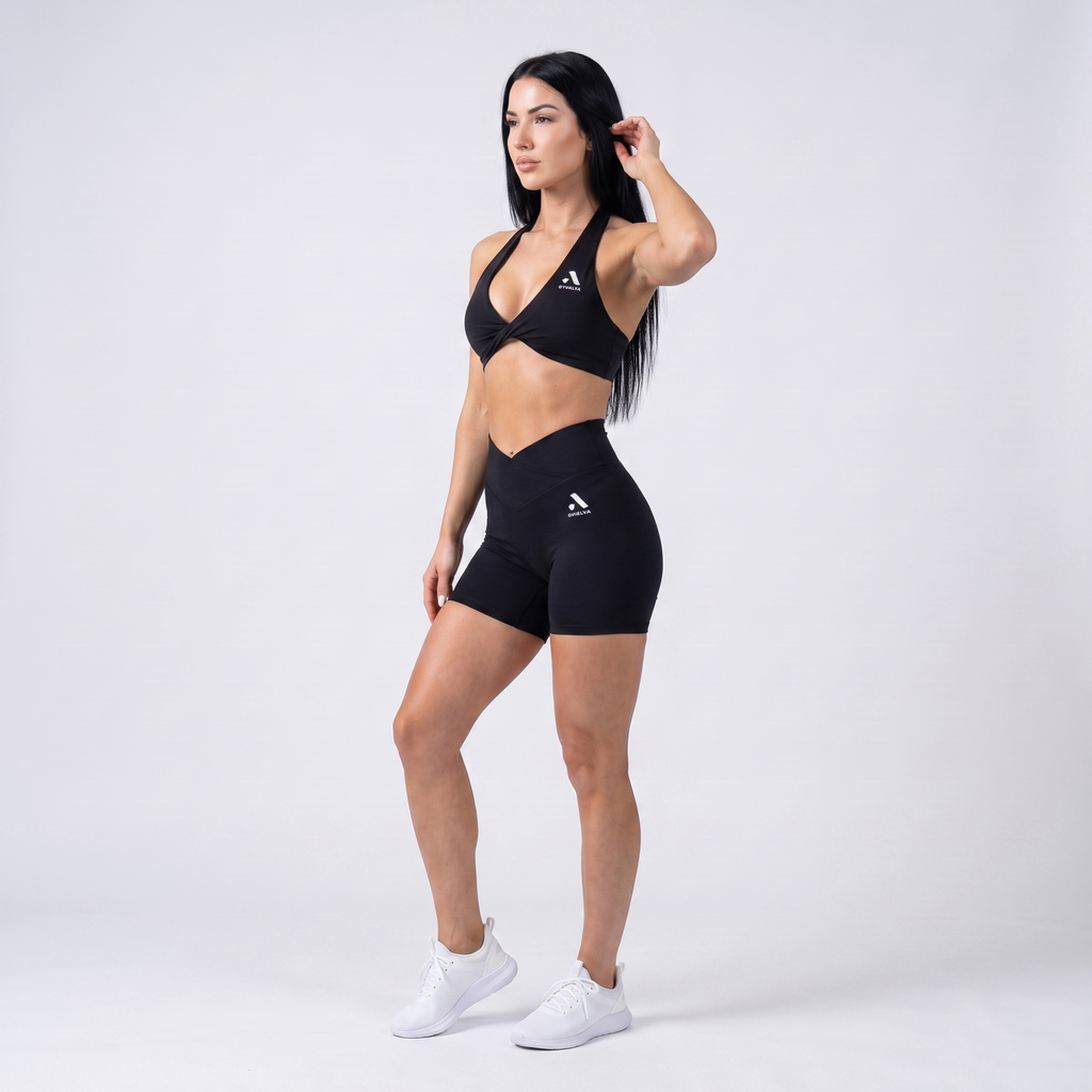 GYMELVA Twist Halter Short Set Onyx Black - side