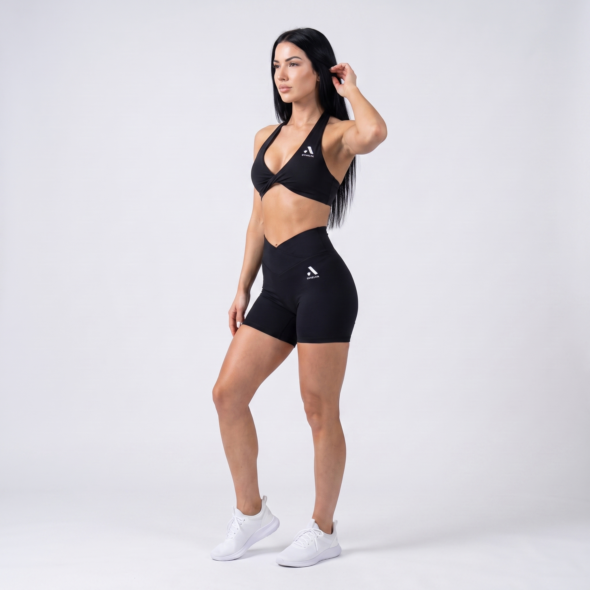 GYMELVA Twist Halter Short Set Onyx Black - side