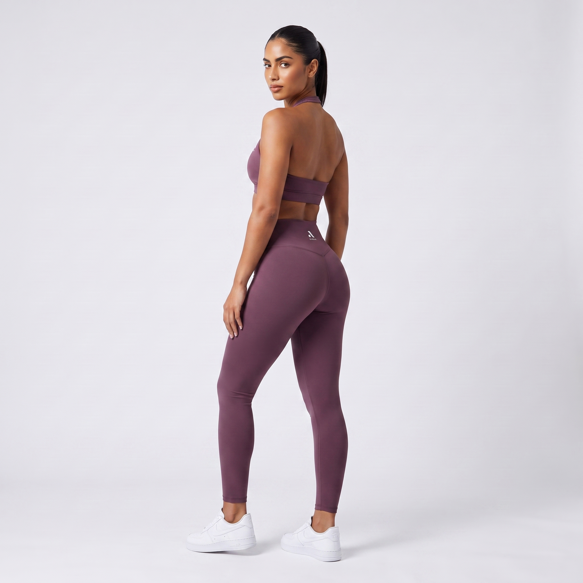 GYMELVA Twist Halter Legging Set Plum Mauve - back