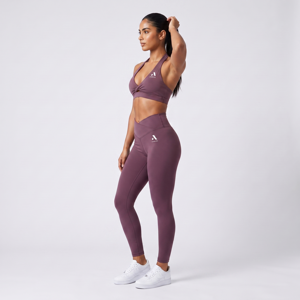 GYMELVA Twist Halter Legging Set Plum Mauve - side