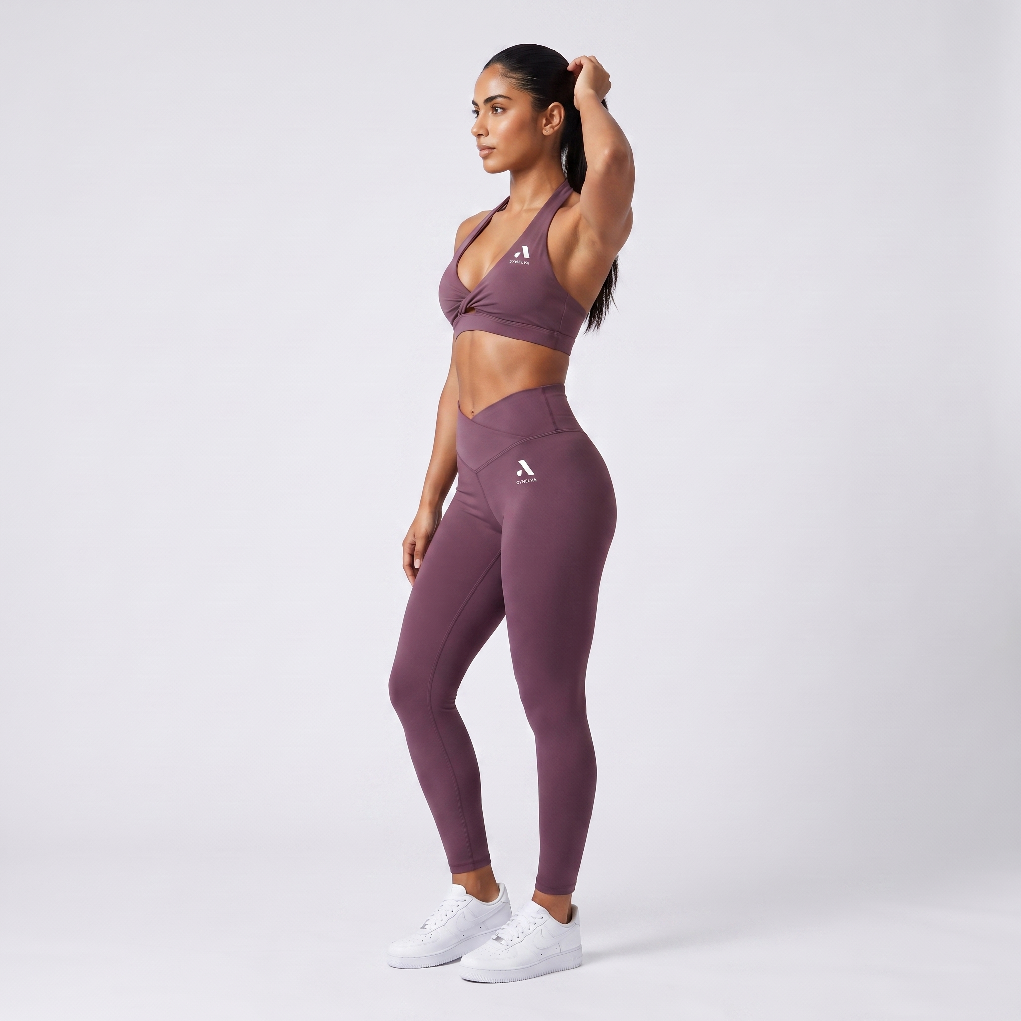 GYMELVA Twist Halter Legging Set Plum Mauve - side