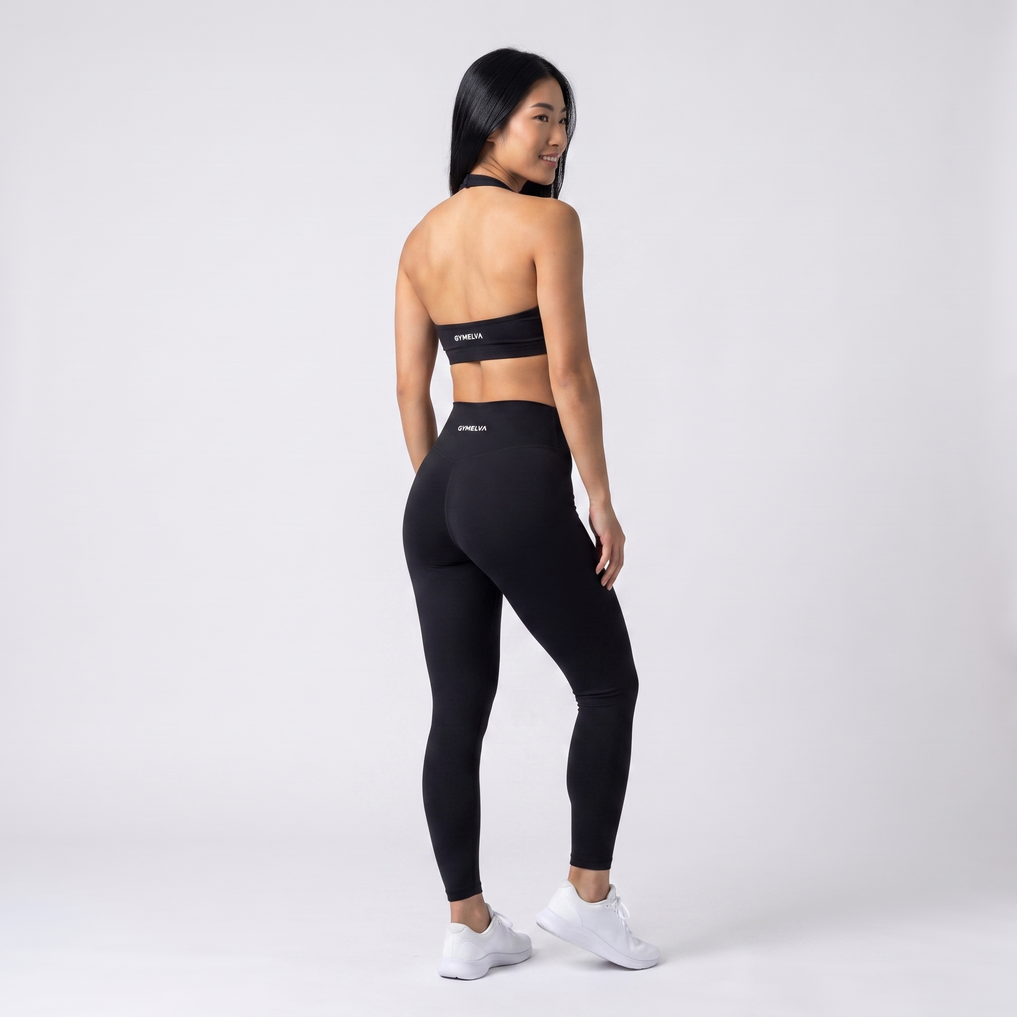 GYMELVA Twist Halter Legging Set Onyx Black - back