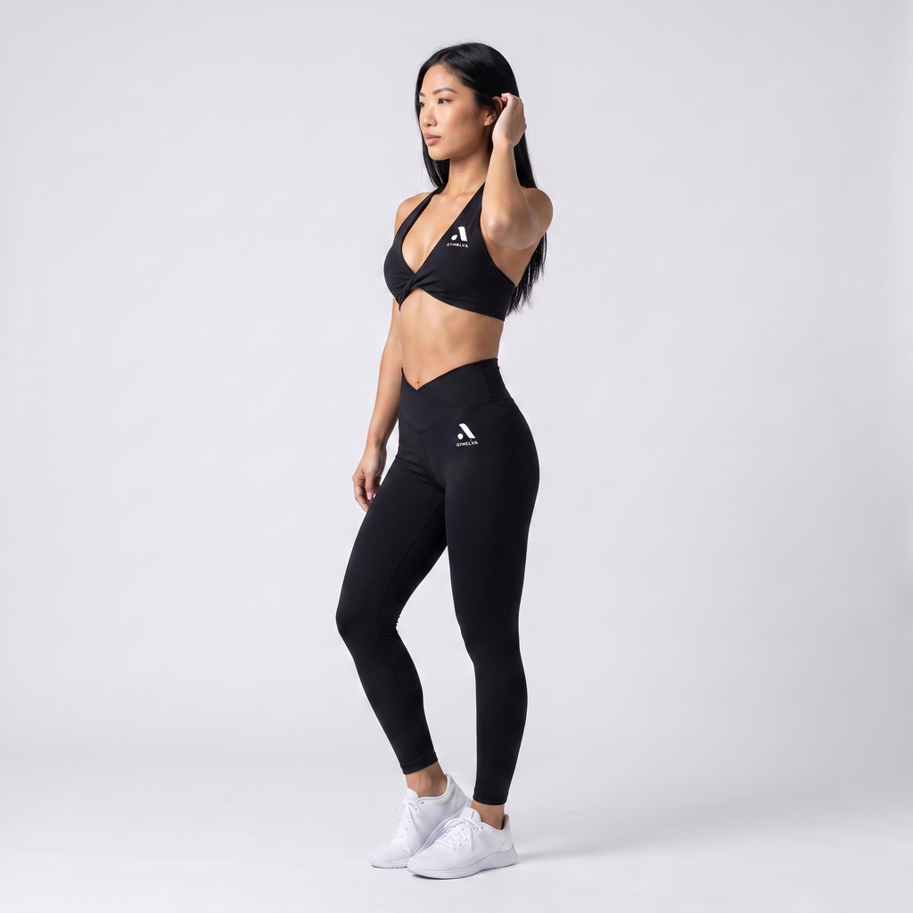 GYMELVA Twist Halter Legging Set Onyx Black - side