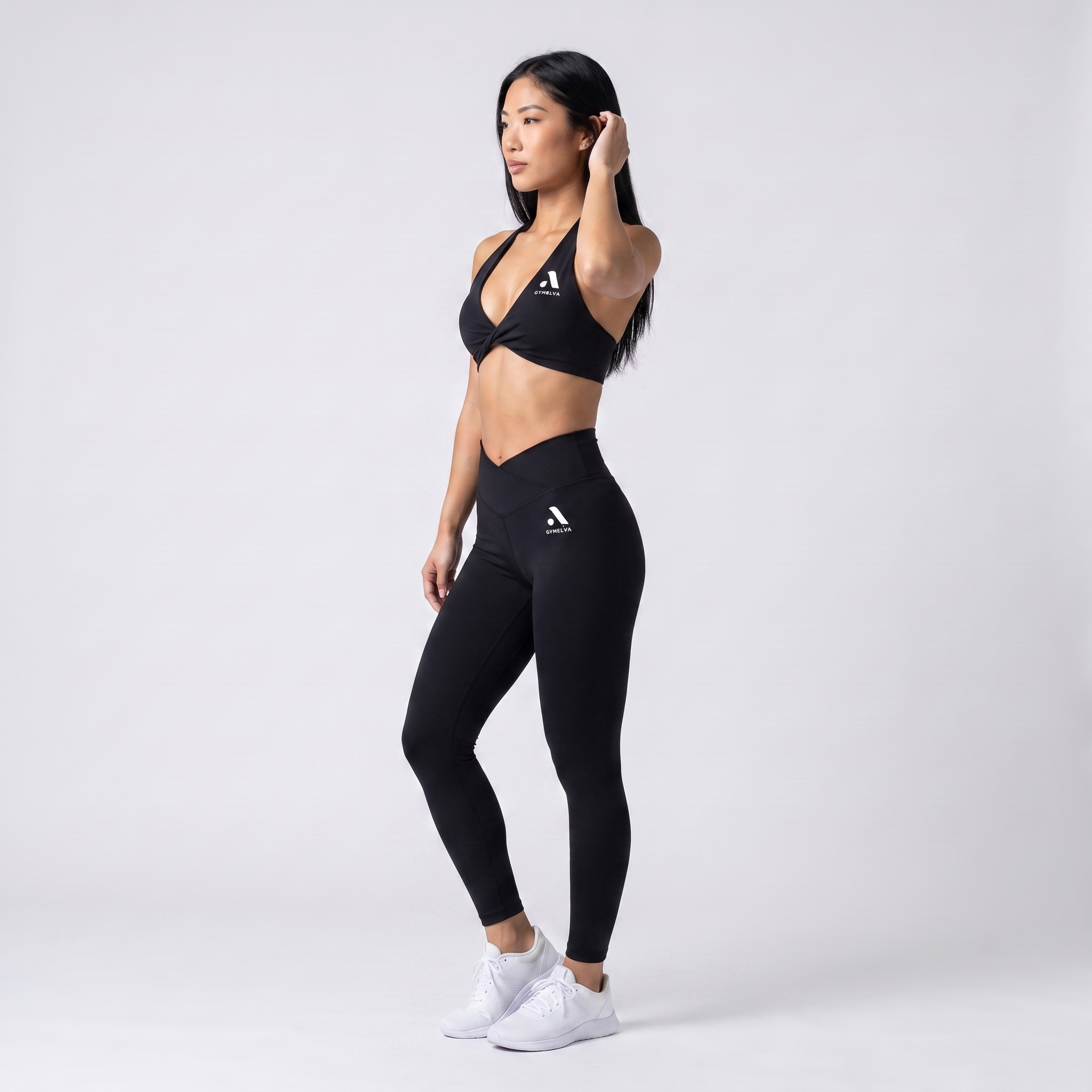 GYMELVA Twist Halter Legging Set Onyx Black - side
