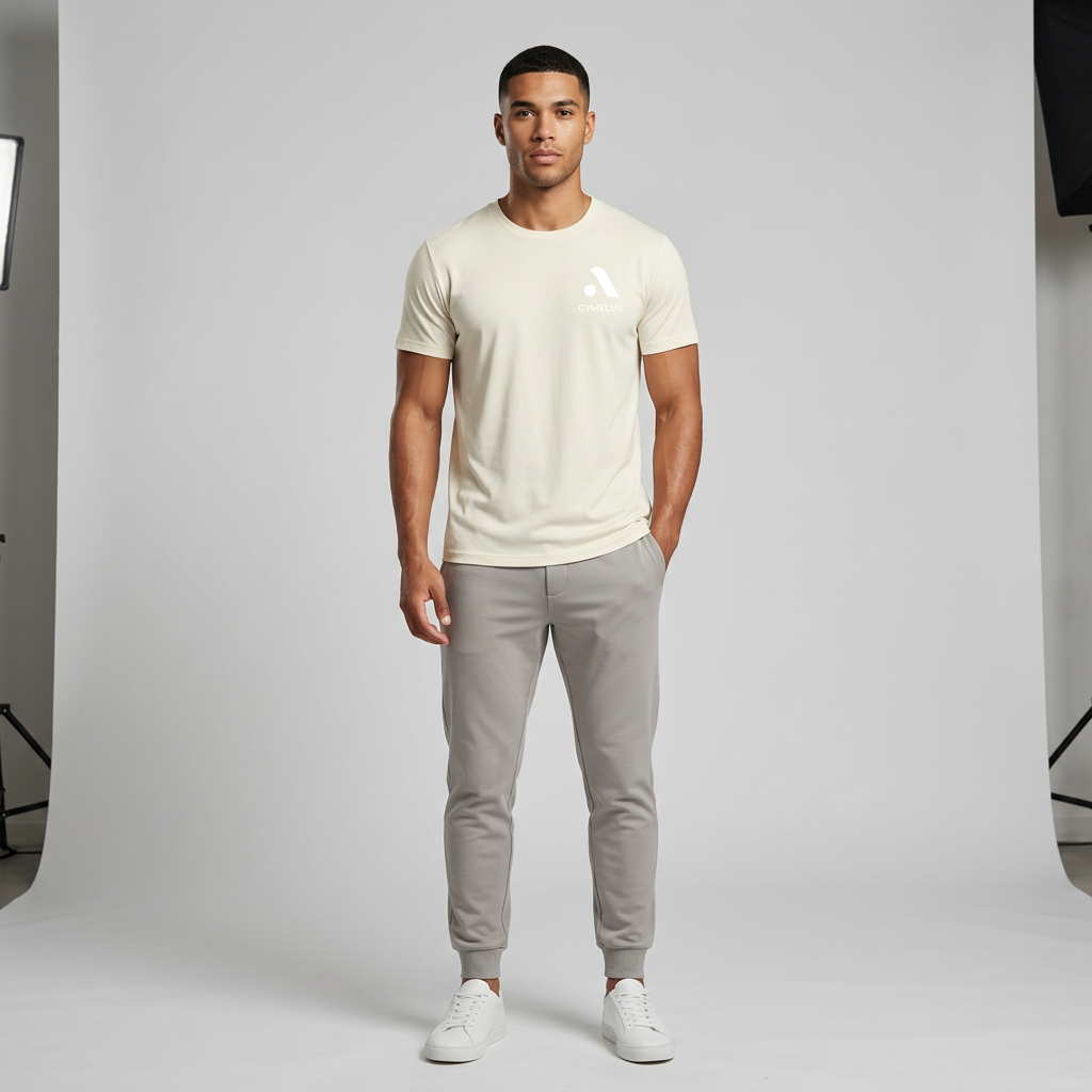 GYMELVA Core Lyocell Crew Tee Cream front