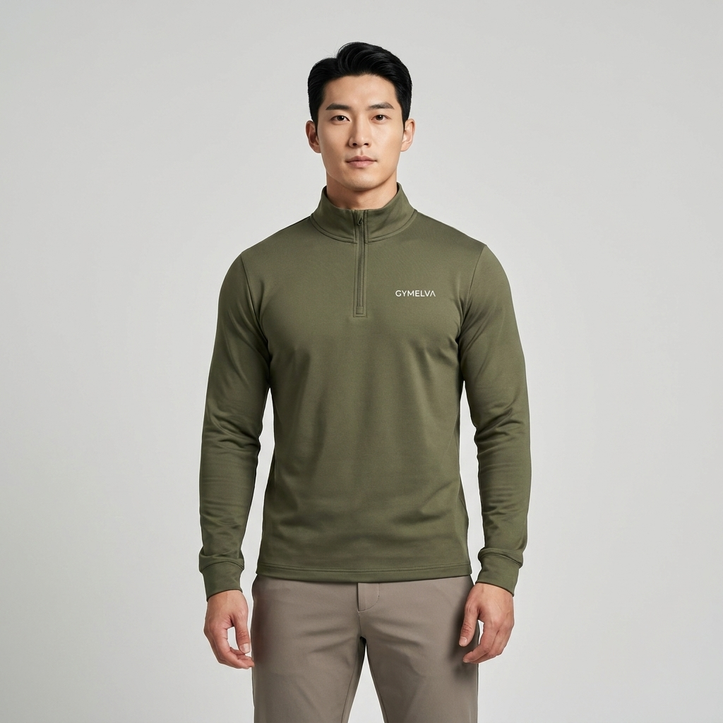 GYMELVA Momentum Quarter-Zip Olive front