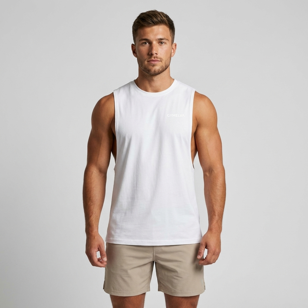 GYMELVA Cutoff Muscle Tank White front